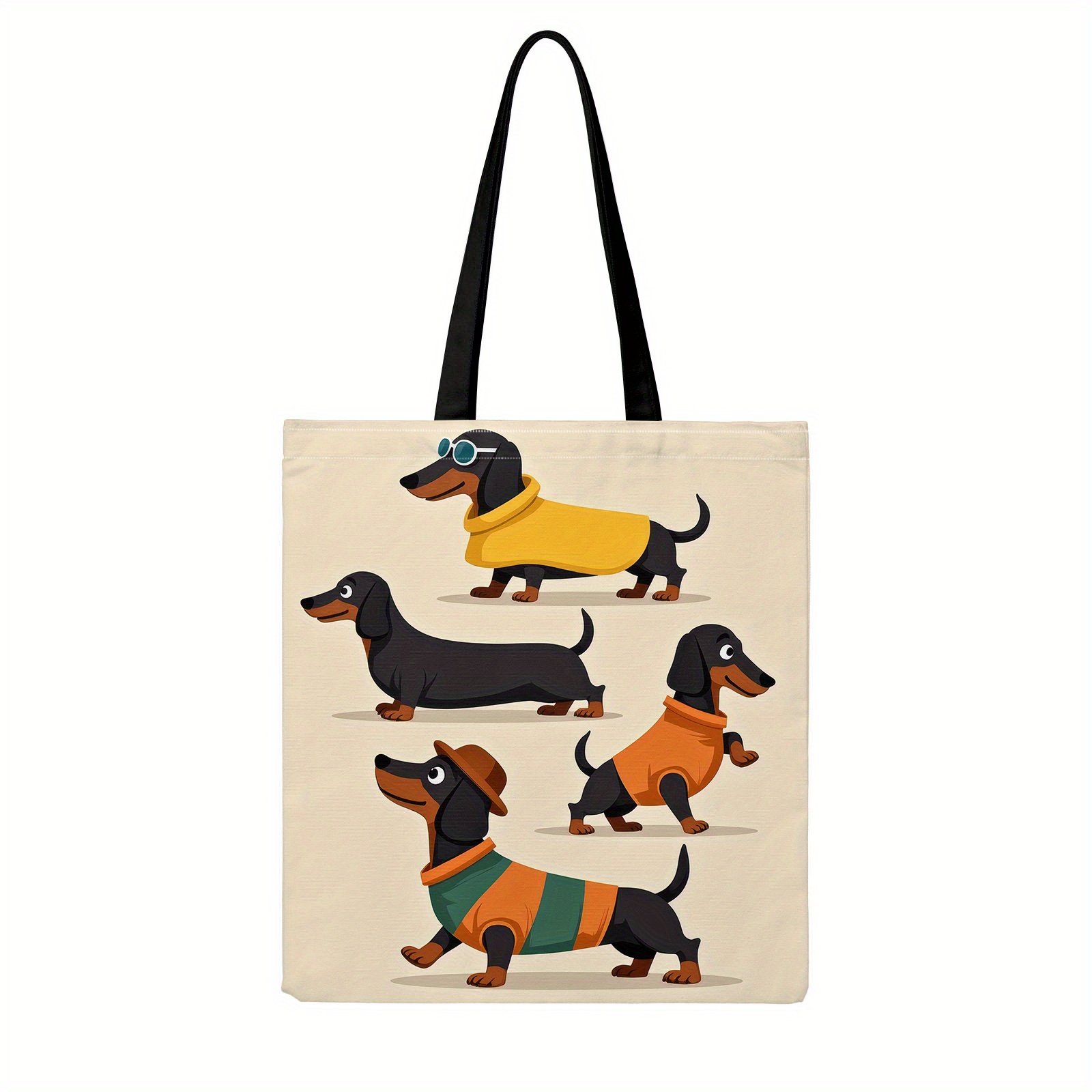 E-shop 1 Stück Cartoon Niedliche Dackel Muster Canvas Tragetasche, Modische Schultertasche mit großem Fassungsvermögen, Lässige Damen Einkaufstasche,