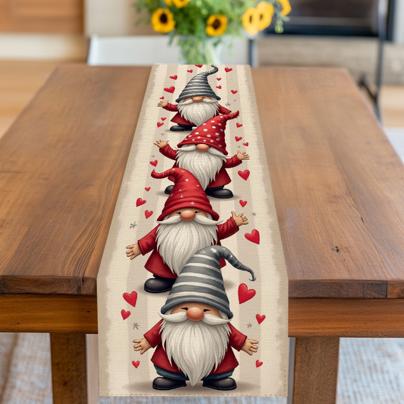 1pc Gnome Table Flag With Heart & Star - Christmas & Easter Holiday Decor, Adorable Gnome-themed Table Cloth Accessory Suitable For Home, Kitchen, Restaurant Dining Table - Festive Decoration