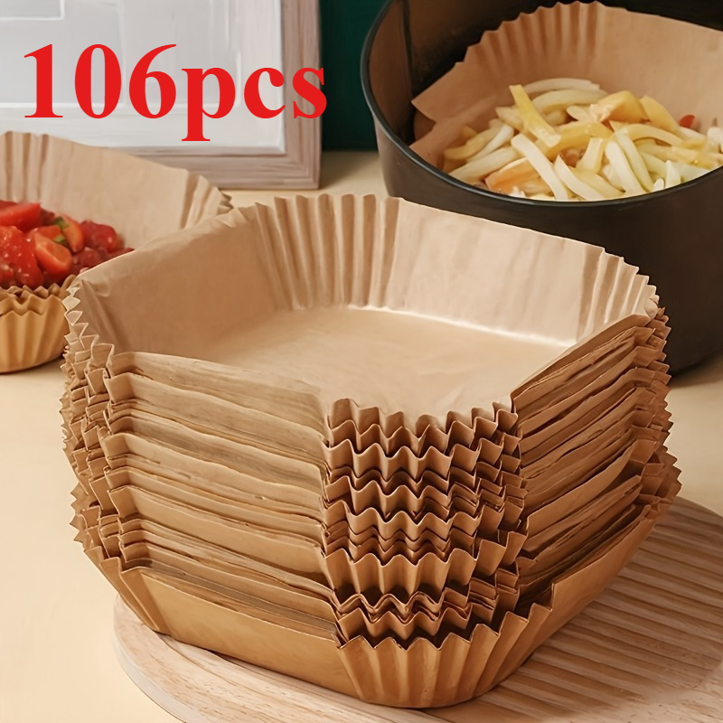 TEMU 106pcs Disposable Brown Air Fryer Paper Liners, For Baking, Roasting, And Microwaving, Easy-to-clean Kitchen Supplies, Suitable For Home And