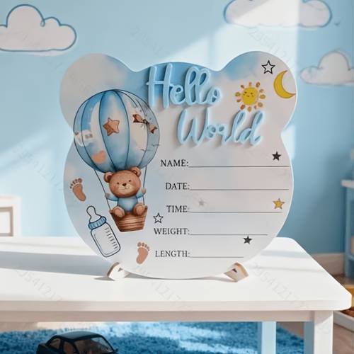 wooden baby birth milestone hello world baby growth memorial wooden sign photography prop suitable for boys and girls baby shower gift