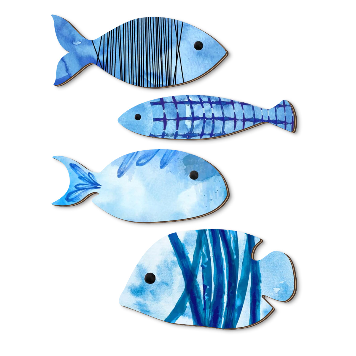 TEMU 2d Flat Watercolor Style Wooden Fish-shaped Wall Sculptures, Striped Pattern Light Blue Ocean Small Fish Shape, Summer Room Bedroom Wall Decor,