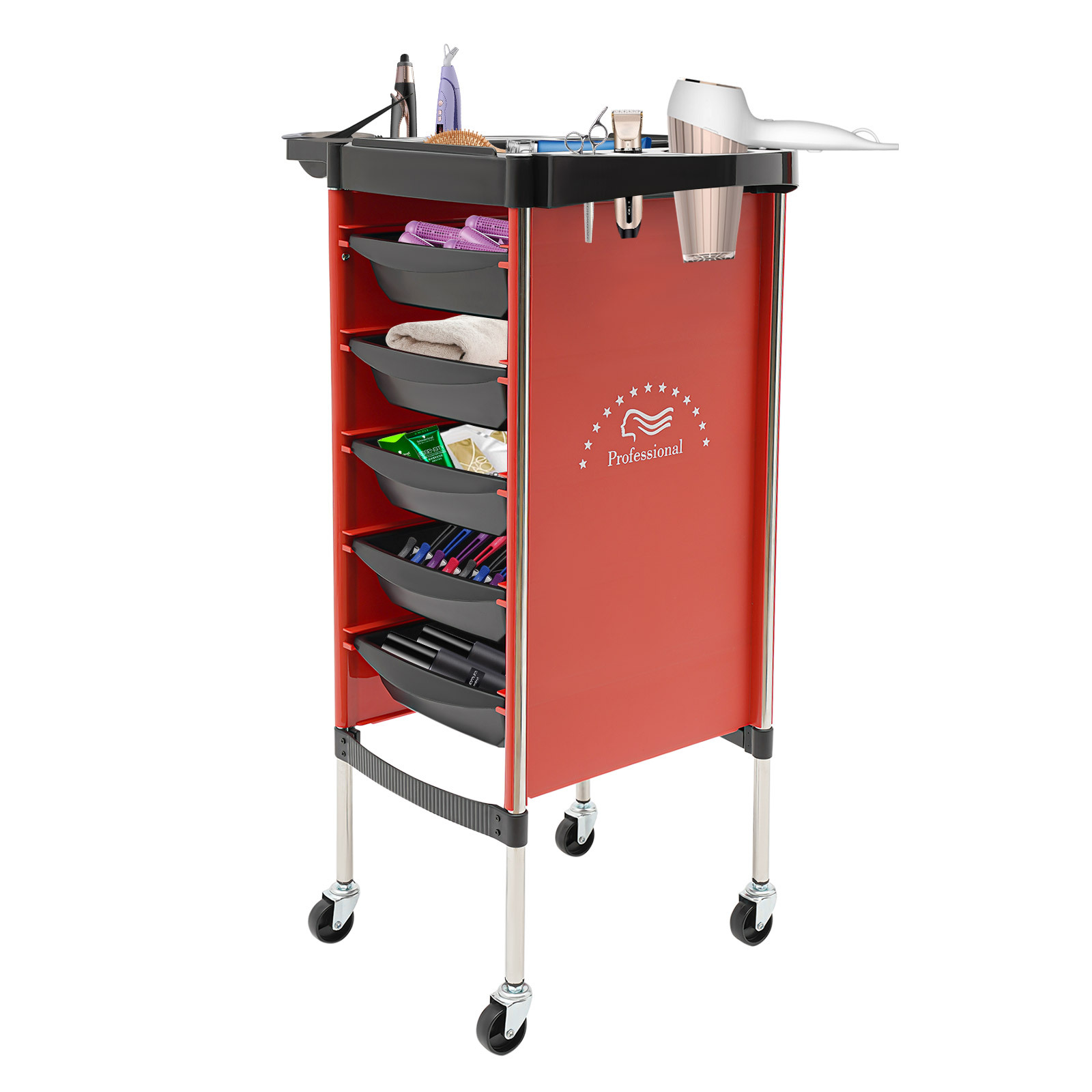 6-tier Salon Trolley With 5 Drawers | Free Standing, Stainless Steel, Wheeled For Barber Shops, Beauty Shops, To Store , Jewelry, Cosmetics, Snacks, Sundries, And More