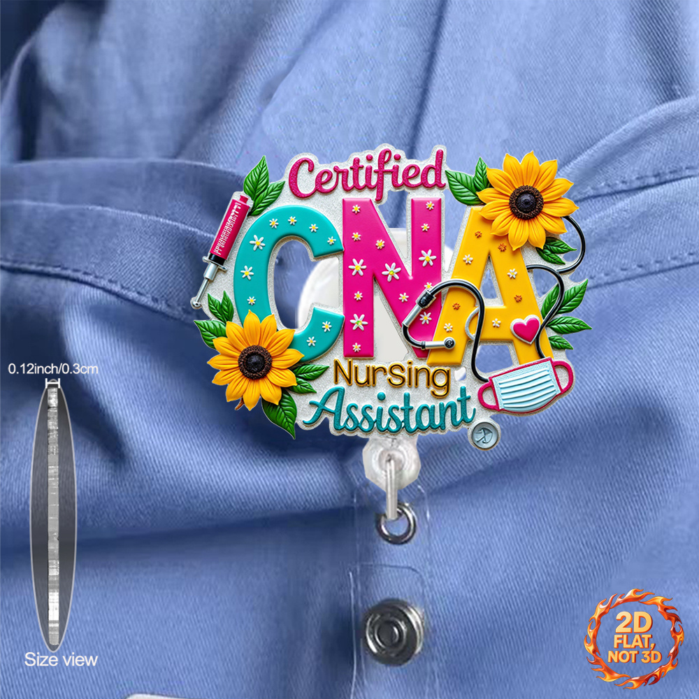 TEMU 2d 2d Flat Acrylic Retractable Badge Reel Accessory, Cute And Fun Acrylic Id Badge Holder With Cna Design, Suitable For Hospitals, Cna Passes,