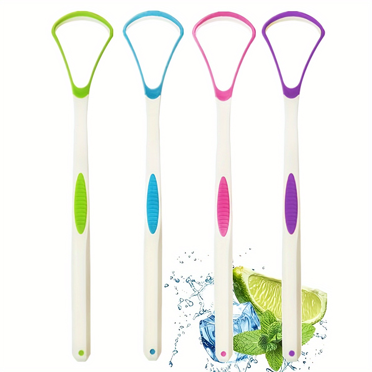 Image of 4pcs Of Tongue Scrapers, Tools For Cleaning Tongue Coating, Silicone Tongue Brushes For Cleaning, 4-color Cleaning Set, Tongue Cleaning Tools.