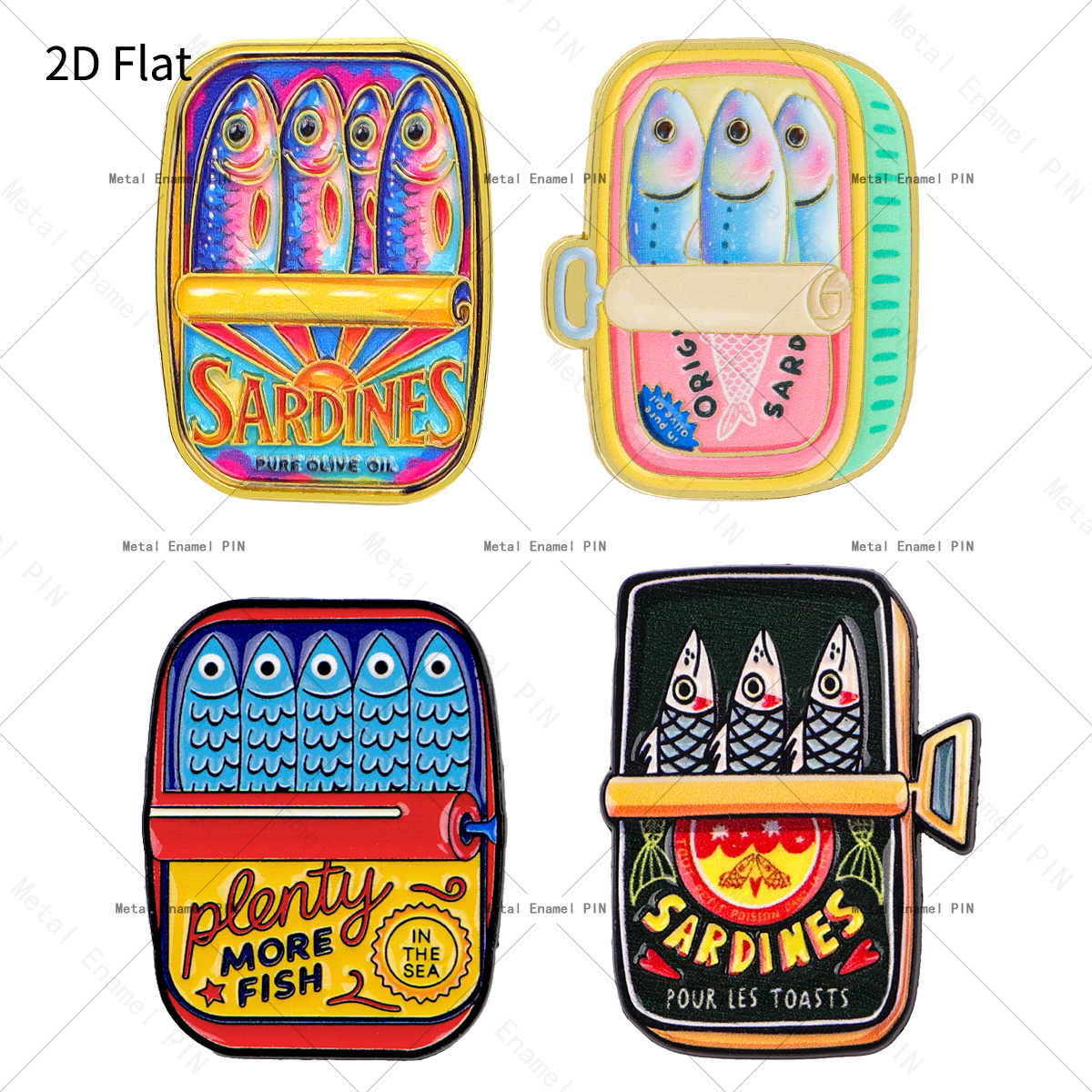 TEMU 2d Flat 4pcs/set Vintage Sardine Can Lapel Pins Enamel Pins And Brooches Badge Pins For Backpacks Bags Backpack Cool Decoration Friend For Gifts