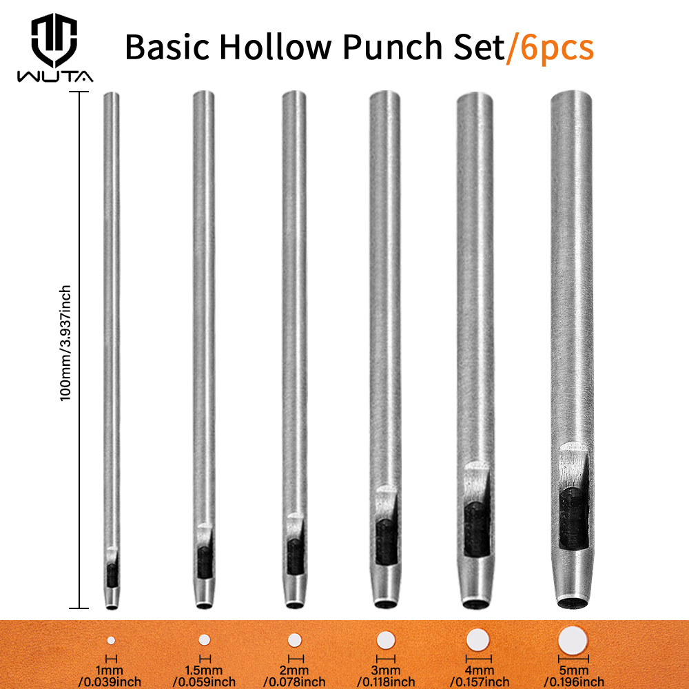 Image of Wuta 6pcs Hollow Punch Set | Steel Round Hole Punch Tools For Leather, Fabric, Plastic & Gaskets | Professional Kit For Belts, Watch Bands & Crafting