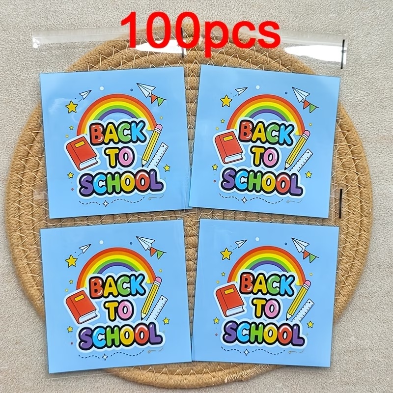 TEMU 100pcs Back-to-school Party Gift Packaging Bags, Suitable For Back-to-school Celebration Packaging, Colorful Pattern Decoration