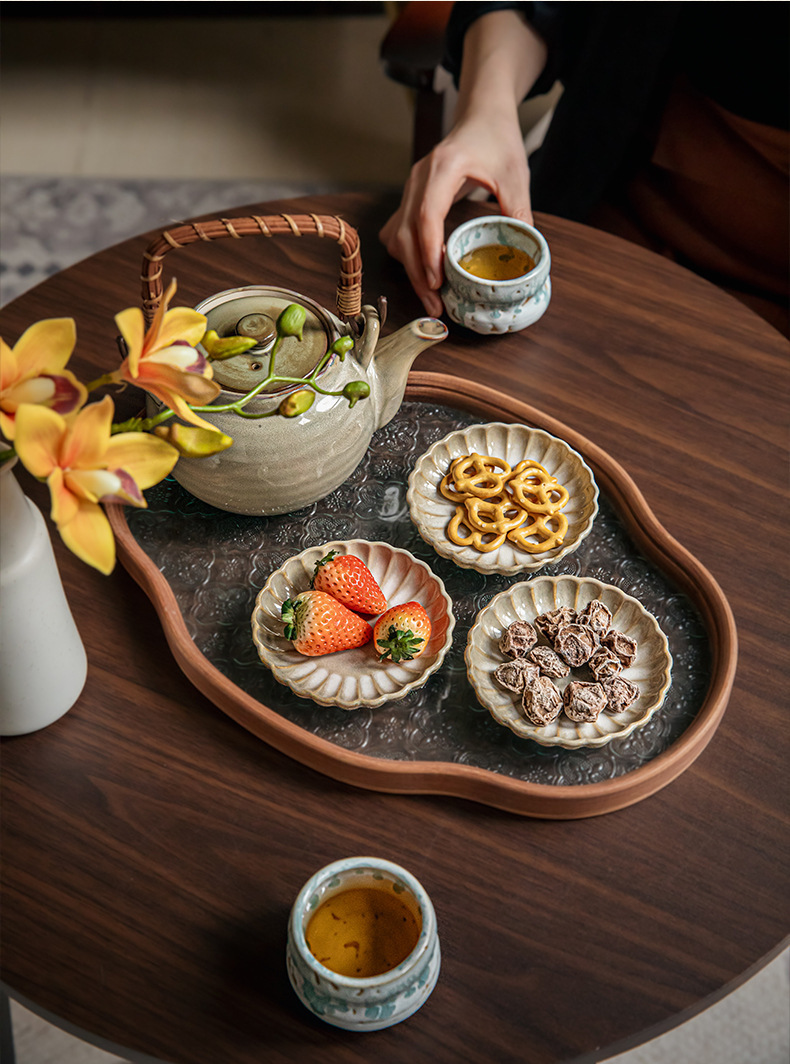 2pcs fangchu yellow retro petal flavor dish japanese flavor dish ceramic small dish barbecue dipping hot pot   snack   Product details 0