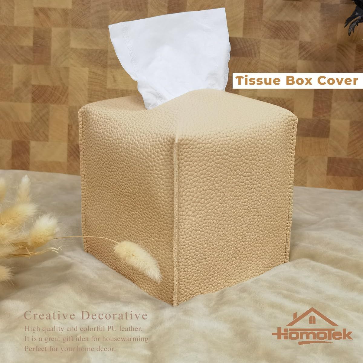 2 pack tissue box cover with dispenser beige pebble grain elegant bathroom living room   organizer compatible with standard tissues space saving   home decor accessory   decor     decorative holder interior   Product details 0