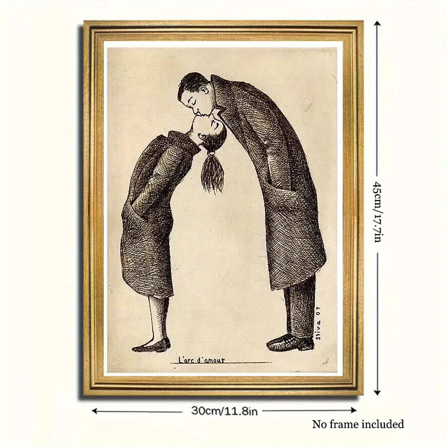 E-shop 2D Flach, 2D Flach, Klassisches Monochromes Leinwandbild - Illustration romantischen Paares, das sich umarmt, ohne Rahmen für Ihren Wohnbereich