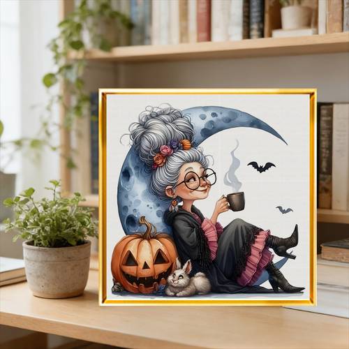 halloween themed fun crescent grandma printed cross stitch kit canvas material multi handcraft embroidery set suitable for home wall decor and holiday craft gifts