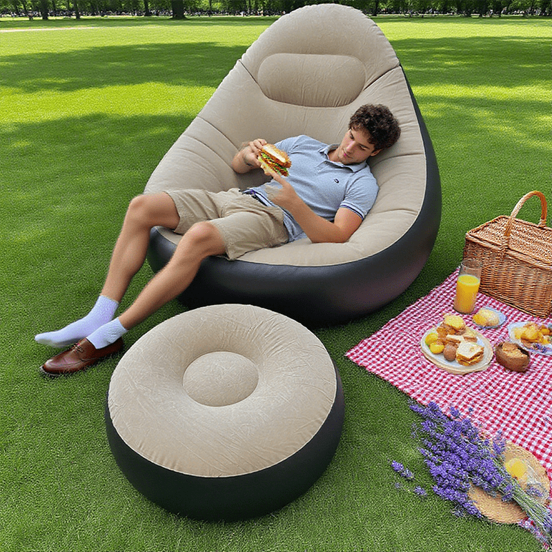 Inflatable Sofa with Ottoman | Home Lazy Sofa Bed, Outdoor Camping Foldable Quick-Charge Leisure Chair. High-Quality Adult Inflatable Sofa Set, Includes Sofa And Ottoman 2pcs Set. Can Be Used As a Lazy Sofa Bed at Home, And Instantly Transforms Into