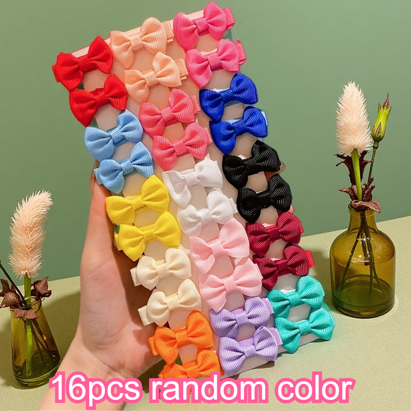TEMU [16pcs Set] Colorful Hair Clips And Bows Set - Polyester Fiber Hair Additions, Suitable For Everyday Wear, Parties, And A Great Gift ! (colorful