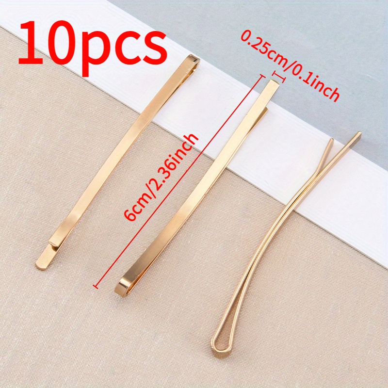 Image of 10pcs Simple Light Golden Hairstyle Side Clip Bangs Clip A Word Clip Used For Styling/ Diy Fashionable Cute Handmade Hair Clips