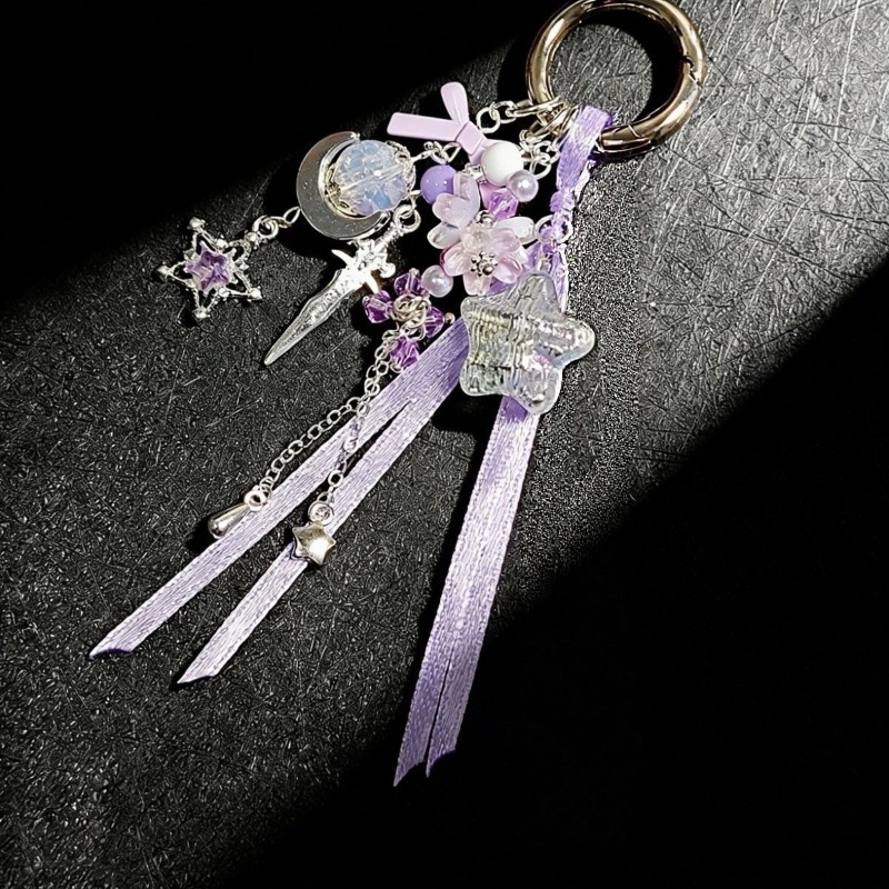 TEMU 1pc Purple Pentagram Bow Elegant Light Luxury Key Chain Ccd Camera Pendant Gift For Friend