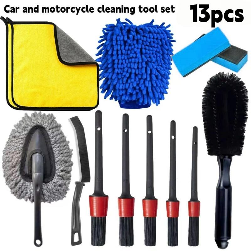 TEMU 13pcs, Car Maintenance And Cleaning Supplies, Detail Cleaning Brush, Polishing Sponge, Car Wash Cloth, Car Wash Gloves, Wheel Brush, Brush,
