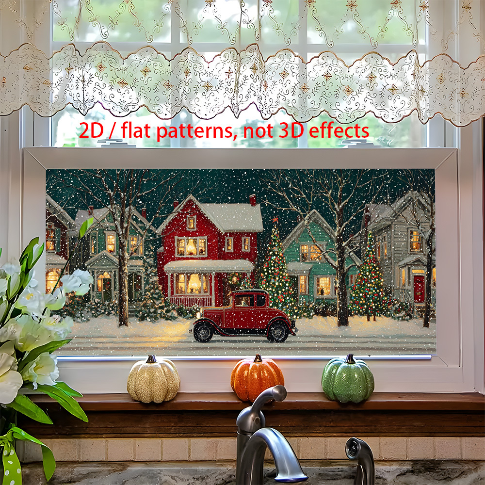 TEMU 2d Flat - 2d Flat - A Single Piece Of 2d Flat Design Featuring Houses And Vehicles To Create A Small-town Christmas Scene. A Static Cling Window