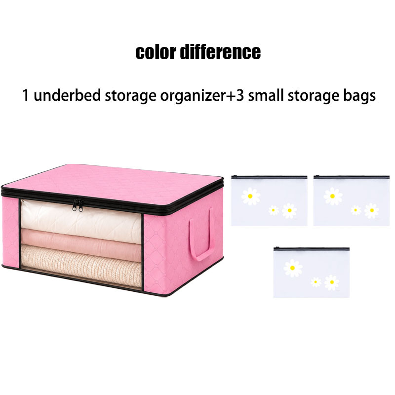 TEMU 4 (1 Storage Box+3 Storage Bags) Extra Large Folding Storage Bag With Transparent Visible Window, Slight Color Difference, Zipper Seal