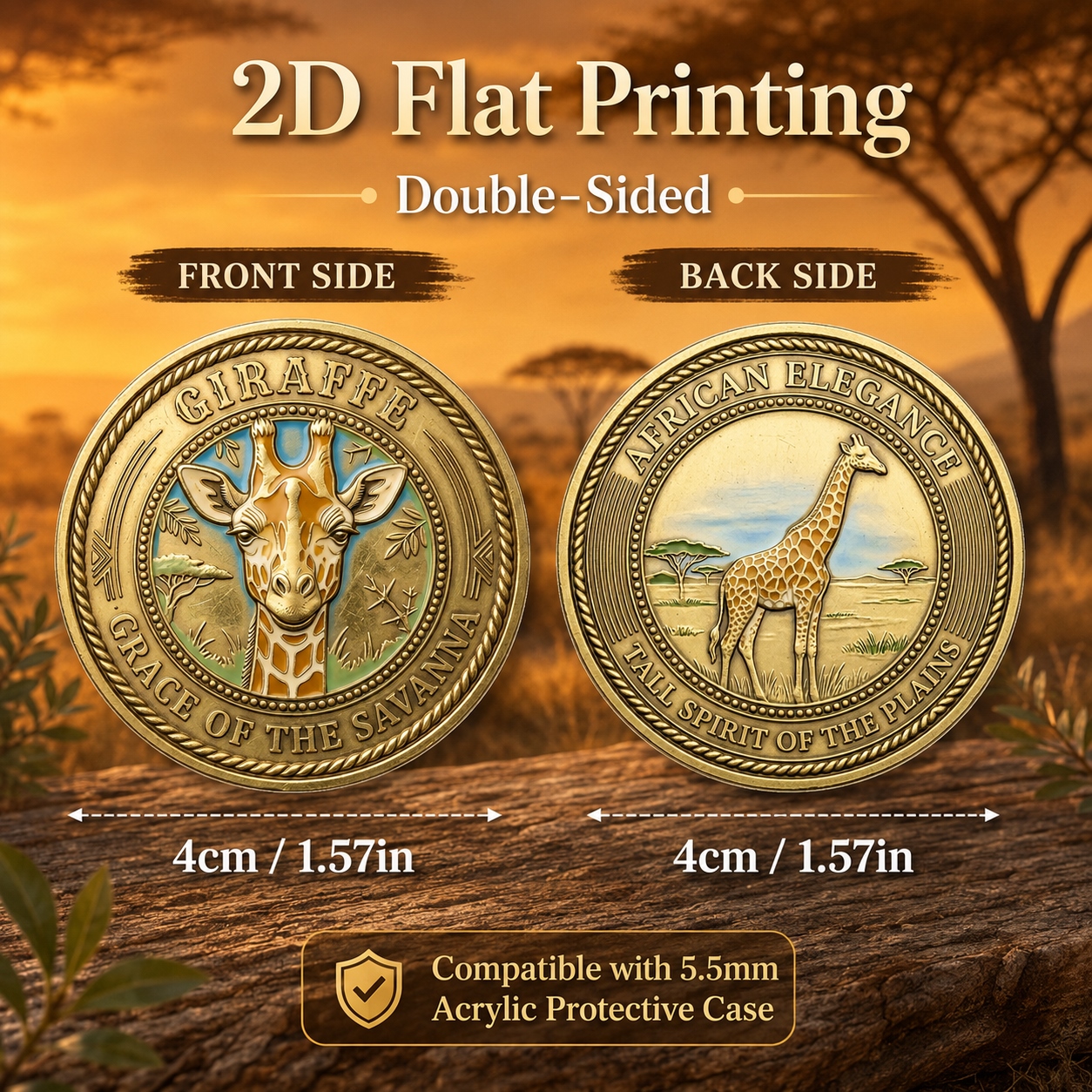 TEMU 1pc, 2d Flat Printing, Giraffe Commemorative Coin, Double-sided Elegant Collectible Commemorative Coin, Ancient Brass Tone Tall Giraffe Wildlife