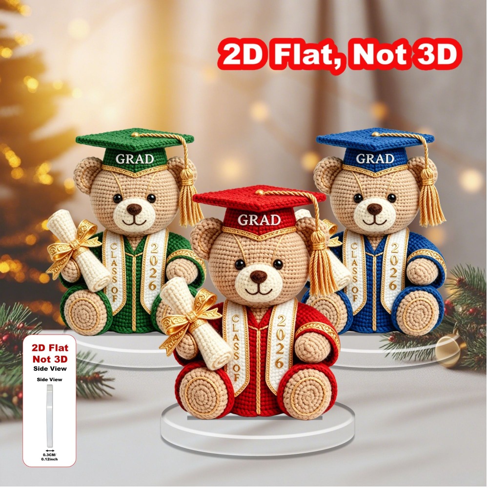 adorno de escritorio acrílico de oso de graduación   de 2026, 1/2/5 juegos,   2d, figura de oso de peluche estilo ganchillo con  , oso de graduación  , regalo único para graduación,  ,   a  s, decoración de mesa para   en casa,   2d