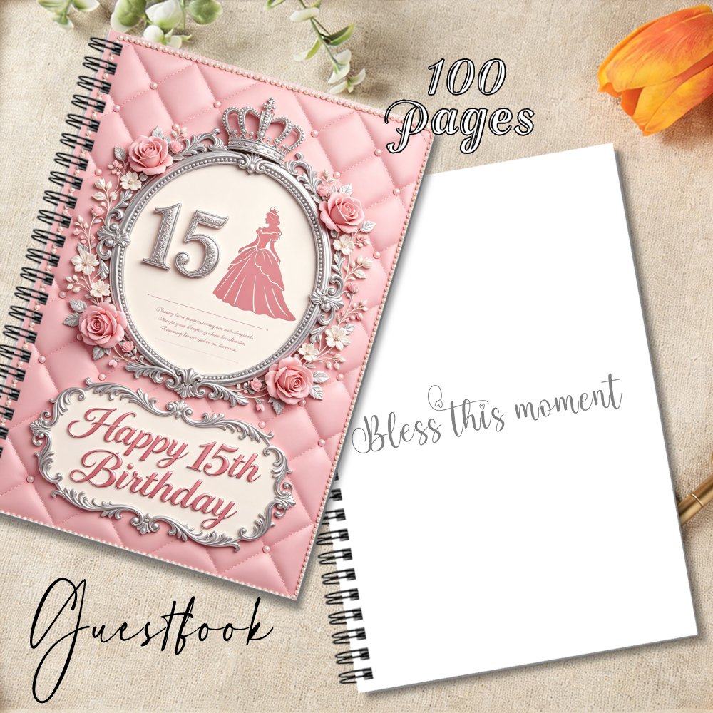 TEMU Libro de firmas para invitados, 1 pieza, corona de y plateado, libro de mensajes para de 15.º , regalo ideal para y familiares, para de
