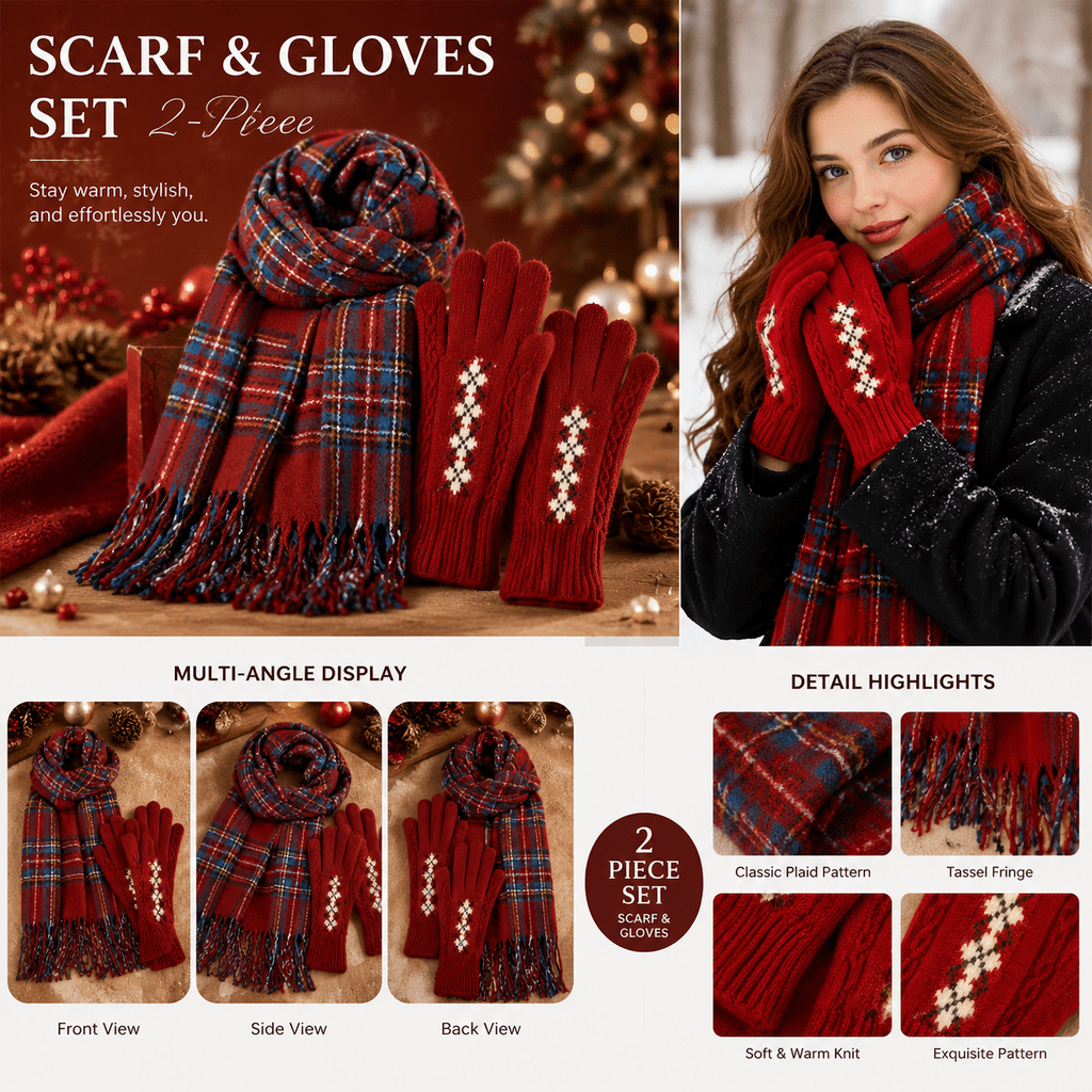 Image of 2pcs Set Scarf And Gloves New Arrival Scarf For Women Korean Style Autumn Vibe Warm For Winter