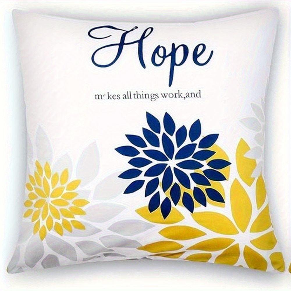 4pcs of yellow and navy blue floral   printed zipper pillowcase double sided polyester printed pattern zipper closure home decoration living room bedroom and sofa home decoration not included in the pillow Product details 3