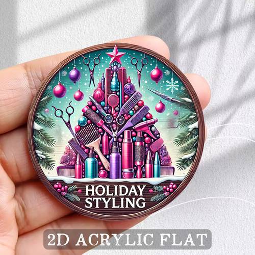 round magnetic refrigerator magnets for salon styling in 2d flat design festive acrylic magnets for hairdressing durable decorations and holiday themed funky magnets suitable for kitchen and home decor