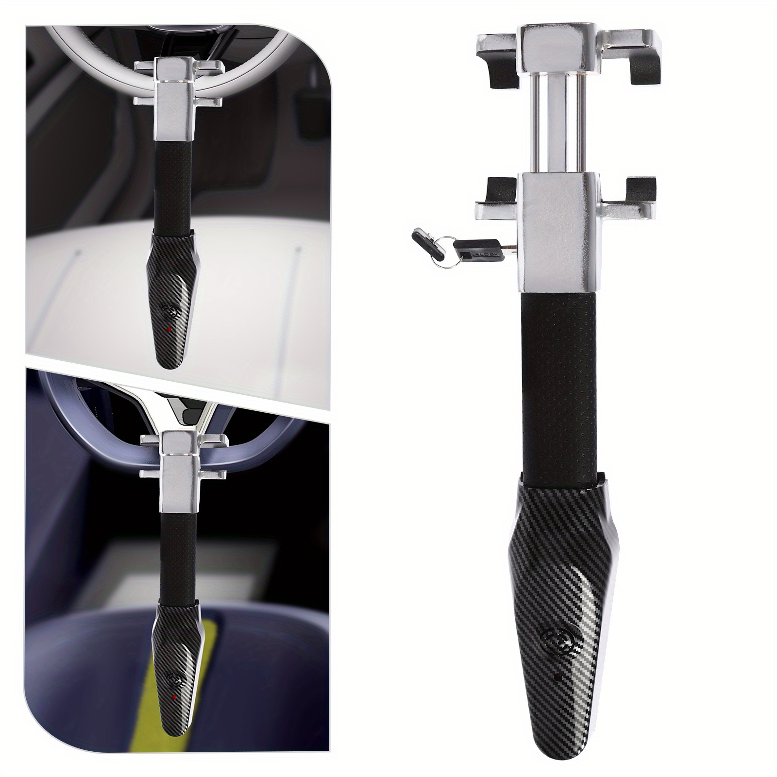 Black Car Steering Wheel Lock With Alarm, Lock, Portable Steering Wheel Lock, 2 Keys, Suitable For Cars Trucks Suvs