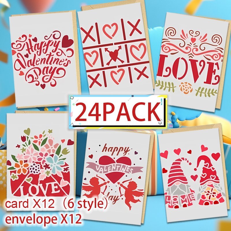 

24-pack Vintage Valentine's Day Greeting Cards With Envelopes, Assorted Blank Multi- Cards, Paper Craft, Ideal For , Friends, Family, Christmas And New Year Gifts