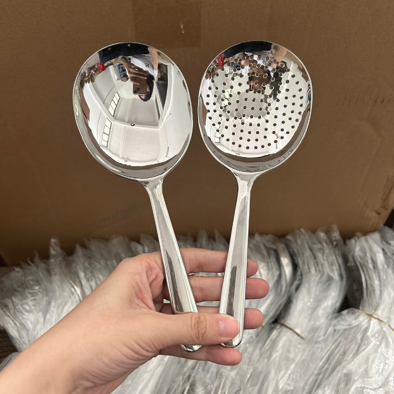 TEMU 2pcs Stainless Steel Short Handle Spoon, Colander, Restaurant Common Spoon, Colander, Vegetable Spoon, Household Rice Spoon, Flour Spoon