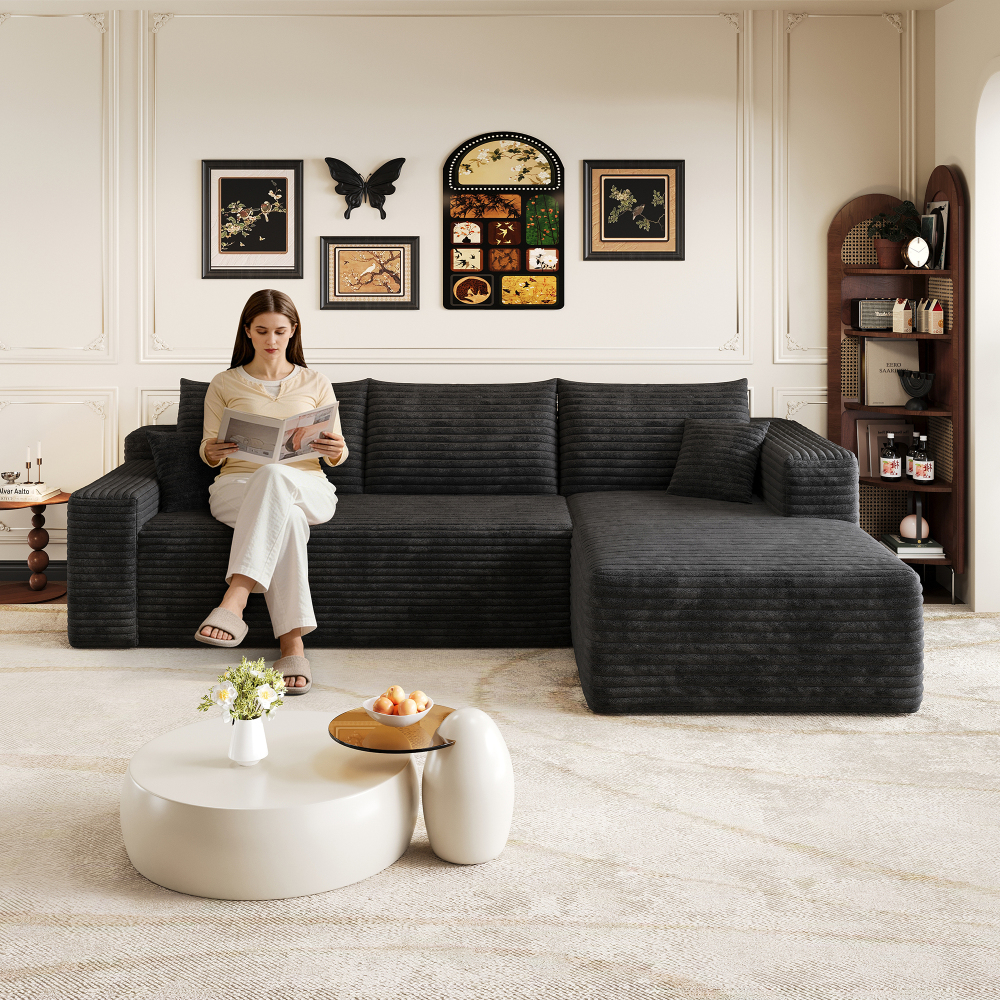 TEMU L-shaped Cloud-style Woven Fabric Sofa Bed - Featuring -side Chaise Lounge, Deep-seat Design, And Compressed Packaging - No - Multiple Colors