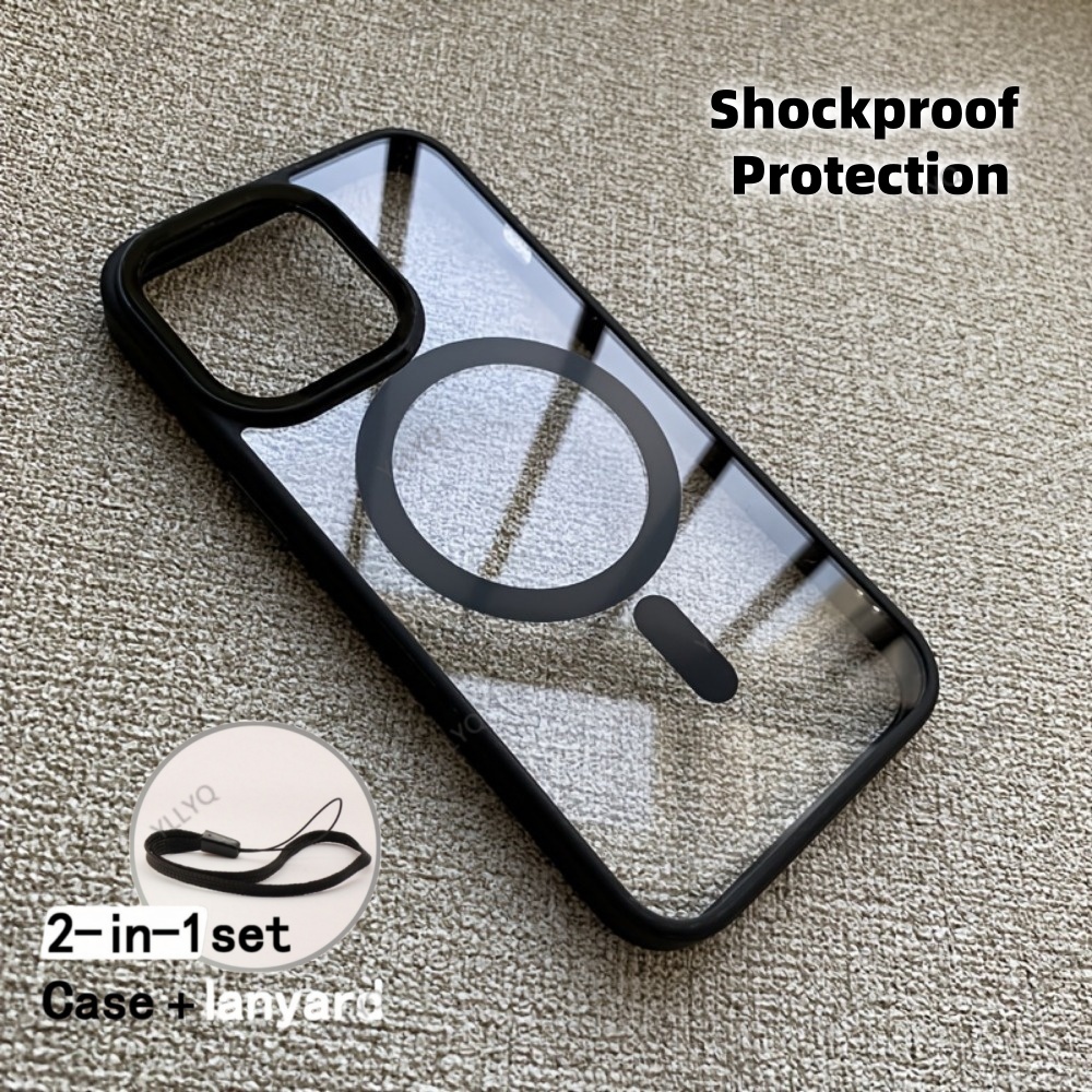 TEMU Phone Case: 2pcs (1 Phone Case + 1 Lanyard) Back Cover Magnetic Anti Drop Phone Case Suitable For Iphone Air Iphone 17 16 15 14 13 12 11 Pro 15