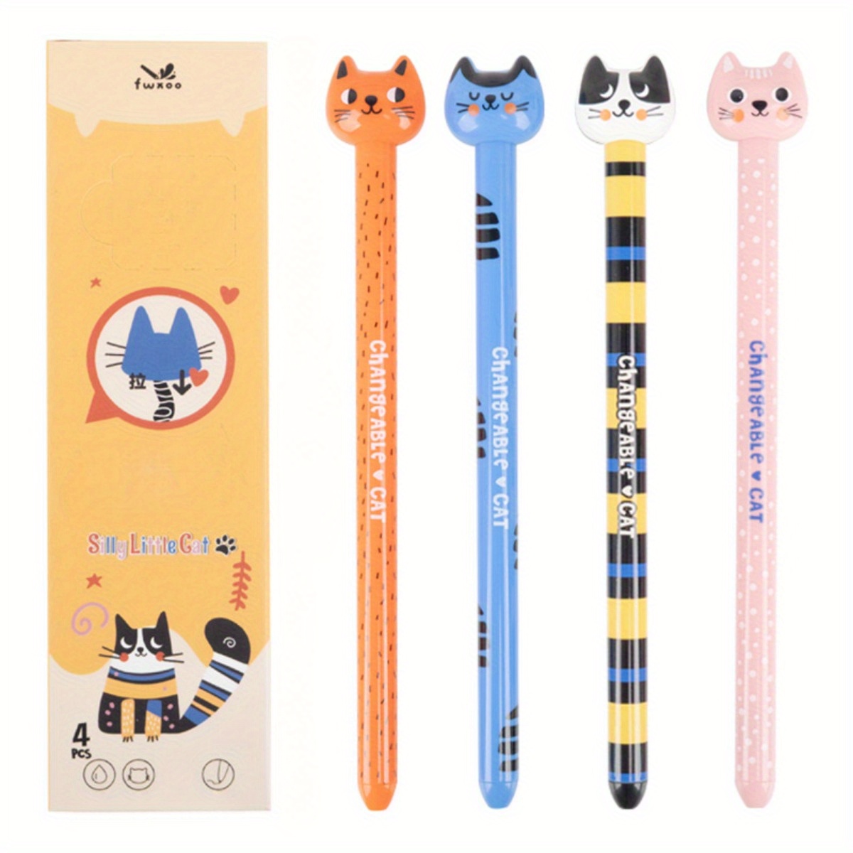 TEMU Office Category,4-pack Whisker Retractable Gel Ink Pens, 0.5mm Medium Point, Soft Plastic , Quick-drying Ink, Durable Clip, Smooth Writing For