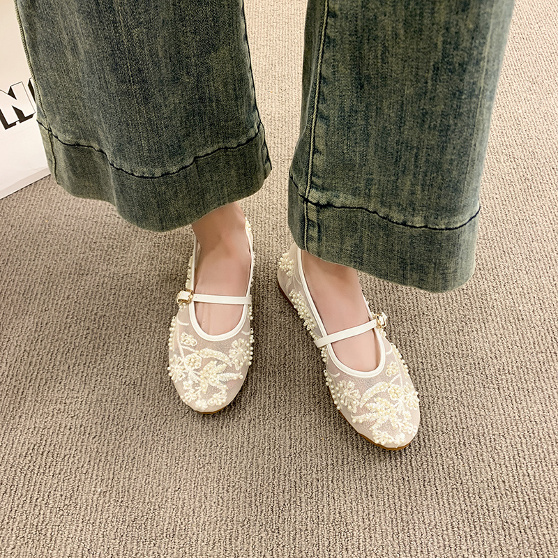 2026 trendy   embroidery pearl   womens round toe   ballet shoes comfortable casual footwear suitable for weddings office daily wear and dates women shoes