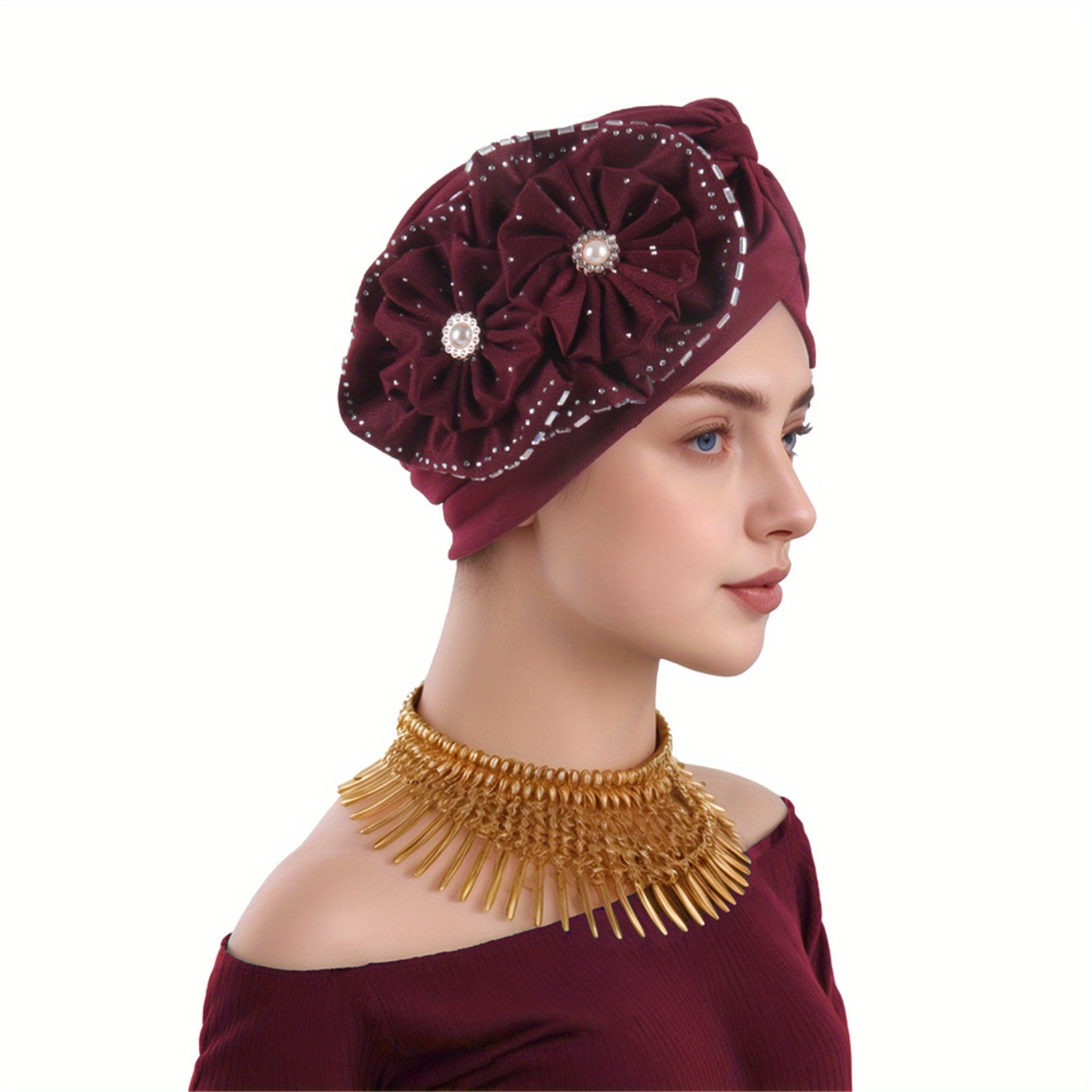 Women's Big Flower Turban Beanie - Stretch Head Wrap Scarf For Fashion & Comfort