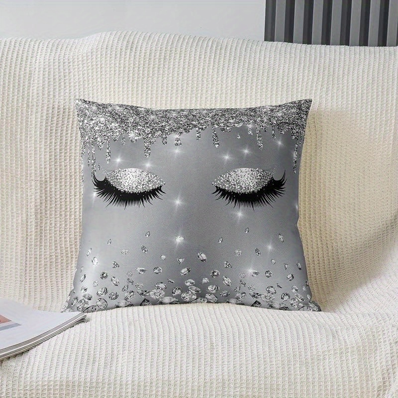 TEMU 1 de almohada reversible con pestañas brillantes - Diseño de peluche corto y reluciente con ojos dramáticos y pestañas, 18x18 pulgadas, con