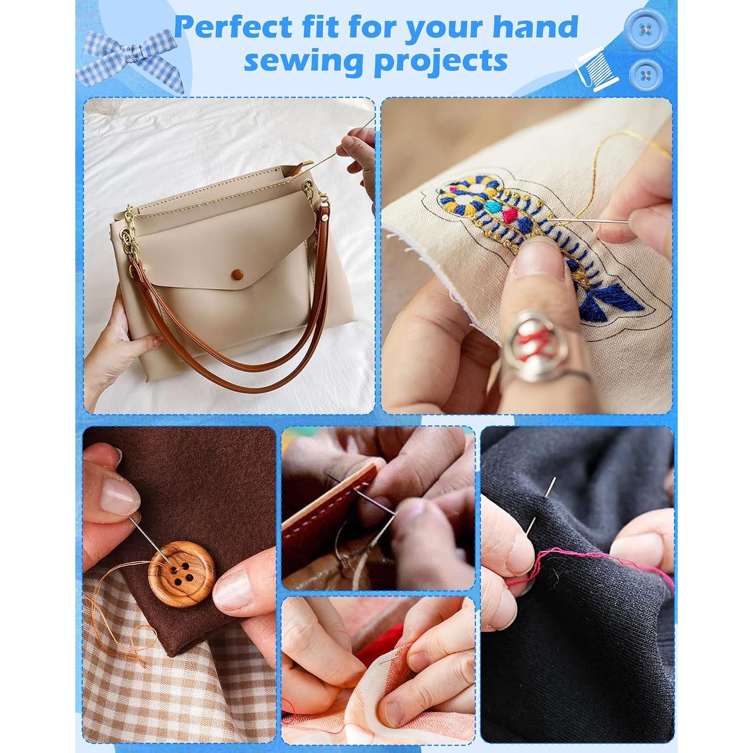 Multi-Size Large-Eye Hand Sewing Needle Set with Threaders