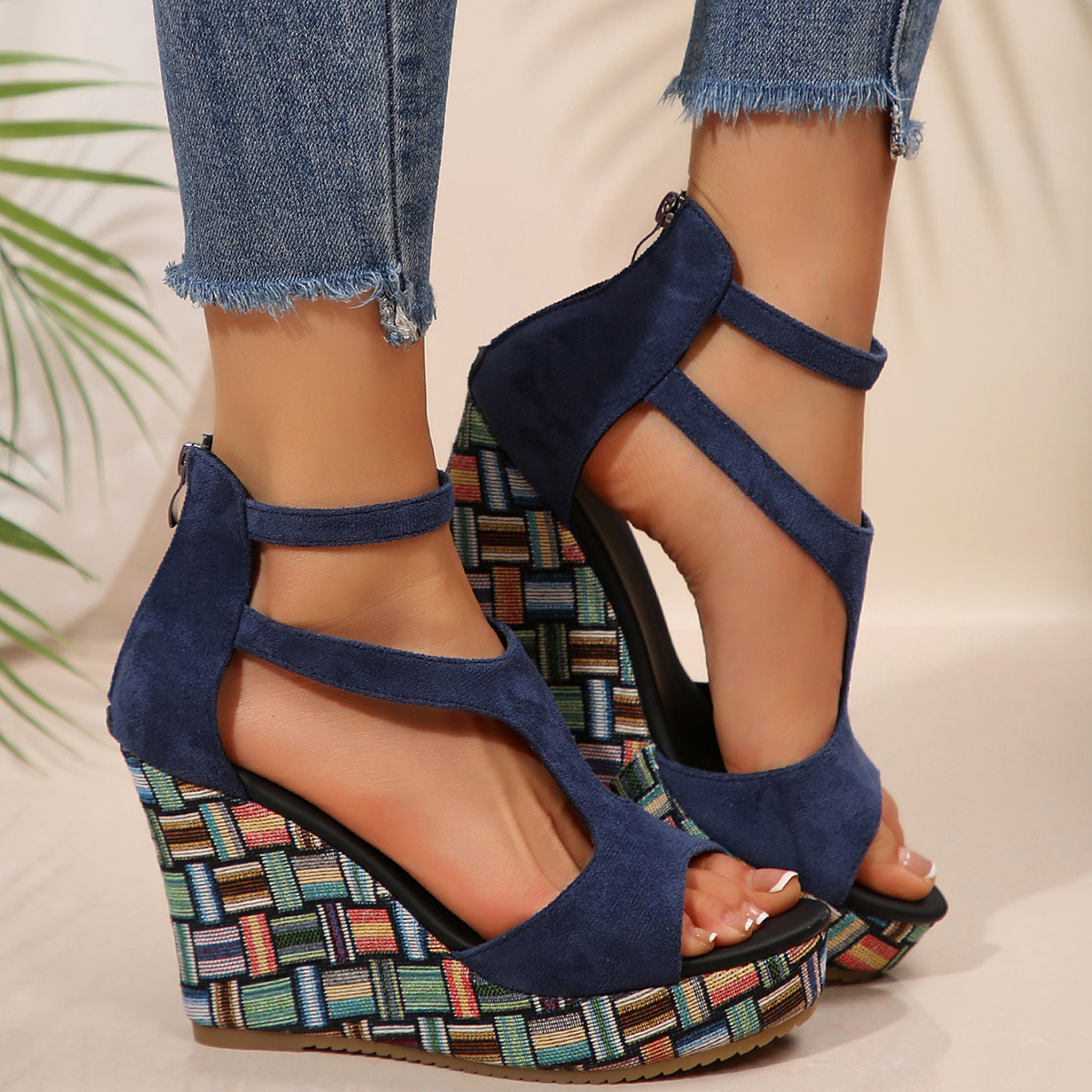 women's platform sandals thick wedge heel back zipper Temu Australia
