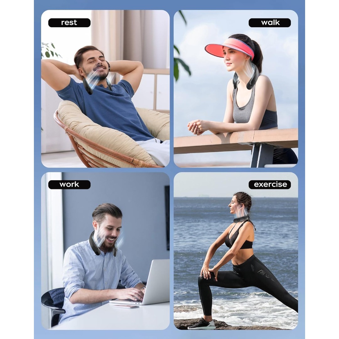 3 Turbo No Leaf Neck Fan - 4000mAh USB Rechargeable, 3 Speeds 360° Cooling Airflow with LED Display, Hands-Free Wearable Fan for Summer Heat Relief at Home/Office/Travel, Perfect New Year & Valentine's Day Gift for Women Men