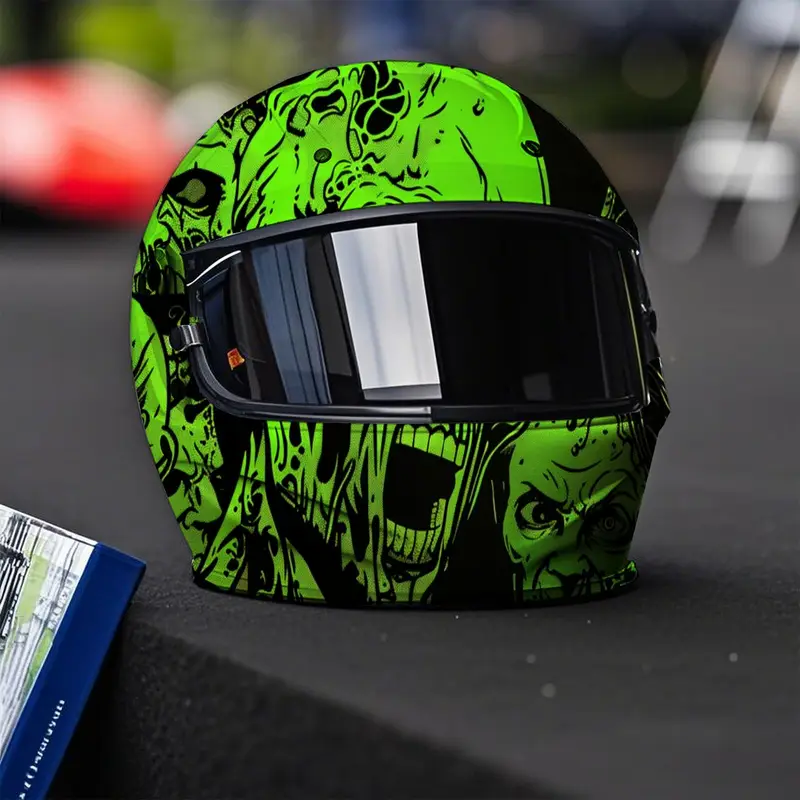 fluorescent green motorcycle helmet Adult Full Face w/ Retractable Sun Visor Quick release padded strap Custom Predator Motorcycle Helmet Green