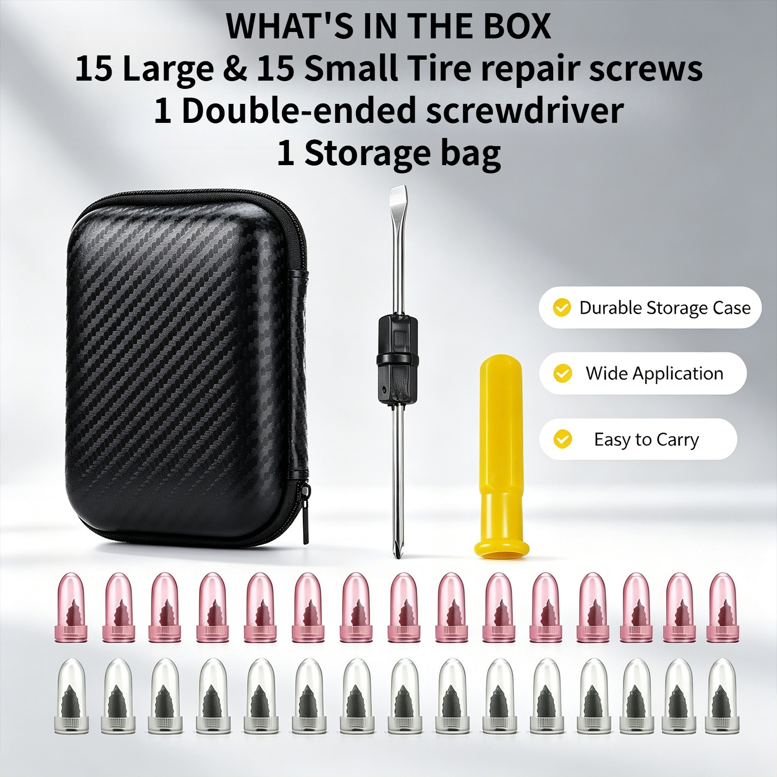 Image of Tyre Repair Kit , Tubeless Puncture Screw For Car, Suv, Motorcycle, Truck, Van, Portable Emergency Roadside Kit With Screwdriver And Storage Case