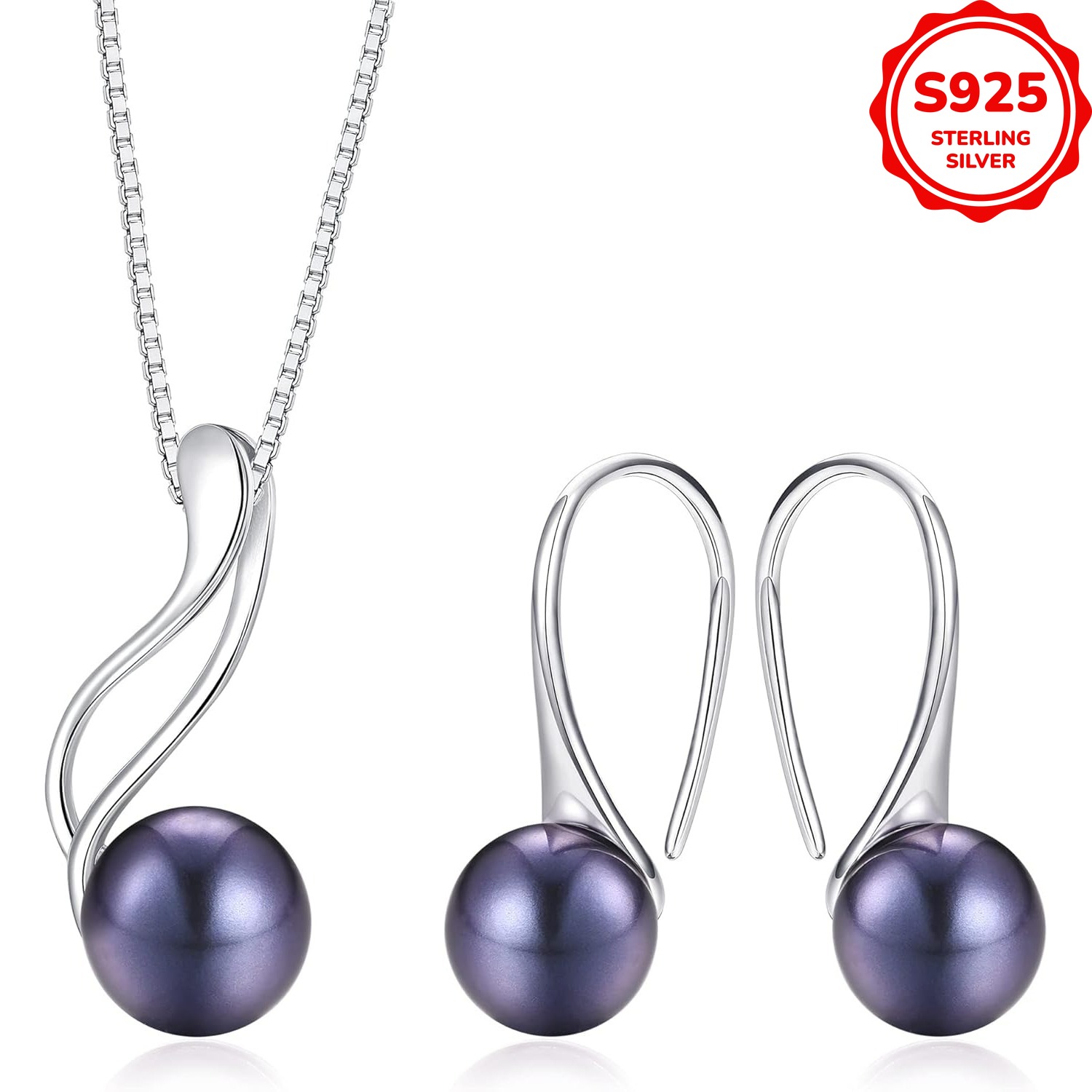 Image of Set Of 3pcs Of Genuine Freshwater Cultured Pearl Jewelry Made From 925 Sterling Silver, Including A Pendant Necklace And Pearl Earrings, Perfect As A Mother's Day Gift, Weighing 4.2g/0.15oz