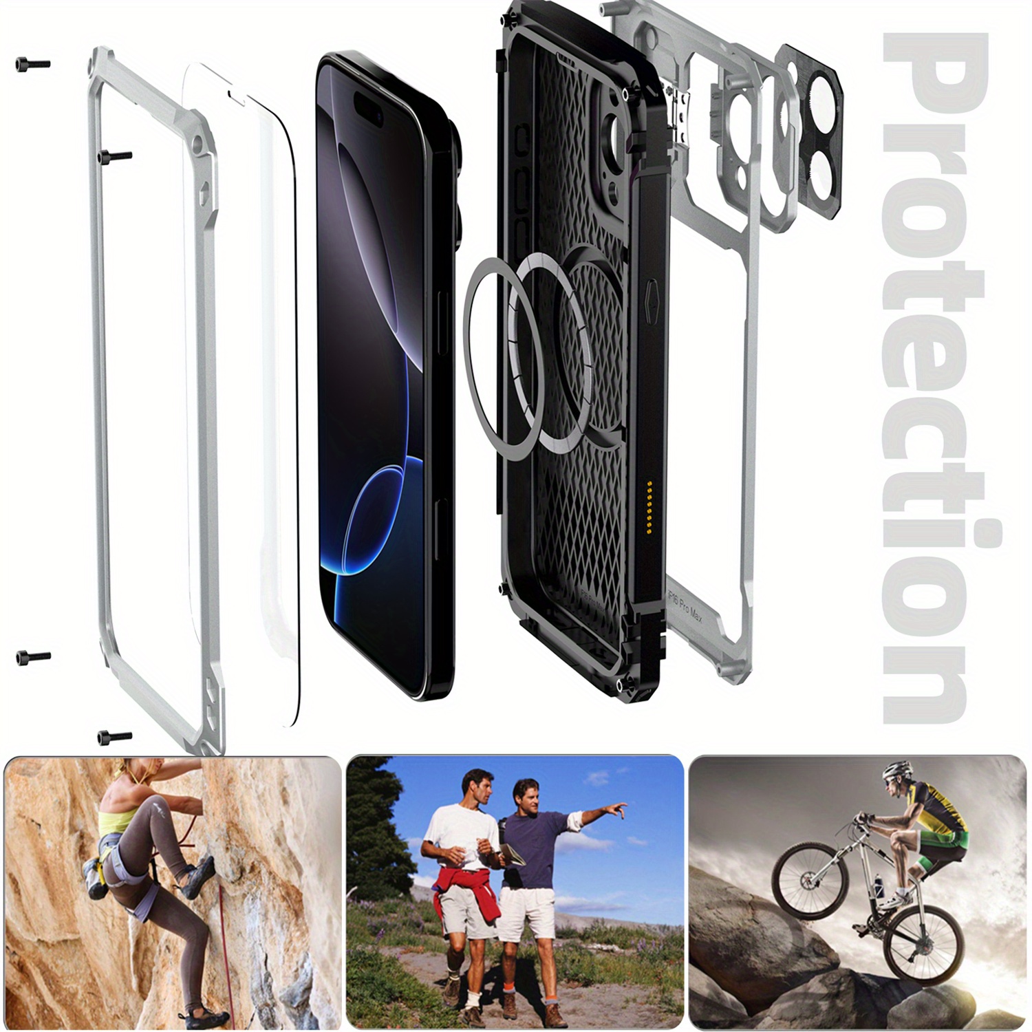 Phone case: for iPhone 16 15 14 Pro Max 16 Plus Metal Case with  Cover & Stand [Compatible with Magnetic] [Built-in Kickstand] Heavy Duty Rugged Magnetic Phone Case