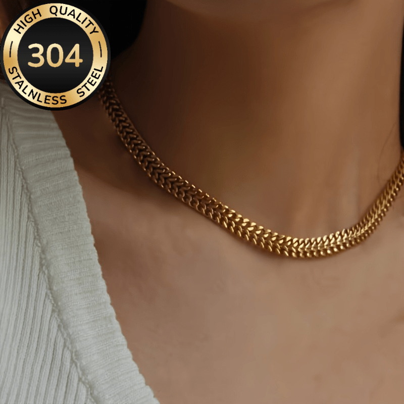 Exquisite Double-Tone Link Necklace, Unisex Cuban Chain