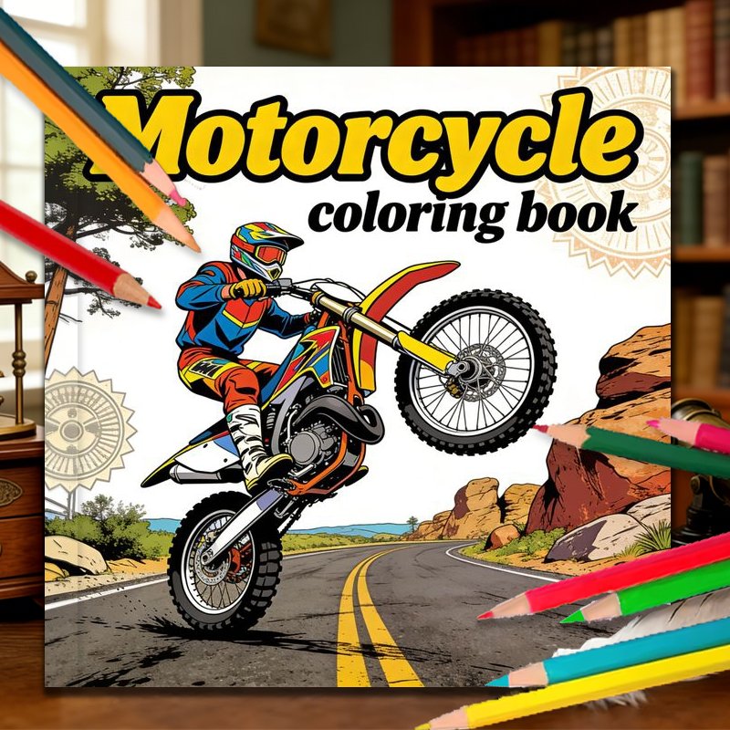 TEMU Motorcycle Coloring Book For Adults Suitable For Relax & Relaxation - Off-road Motorbike With , Gift For,, Motorcycle Enthusiasts, Activity For