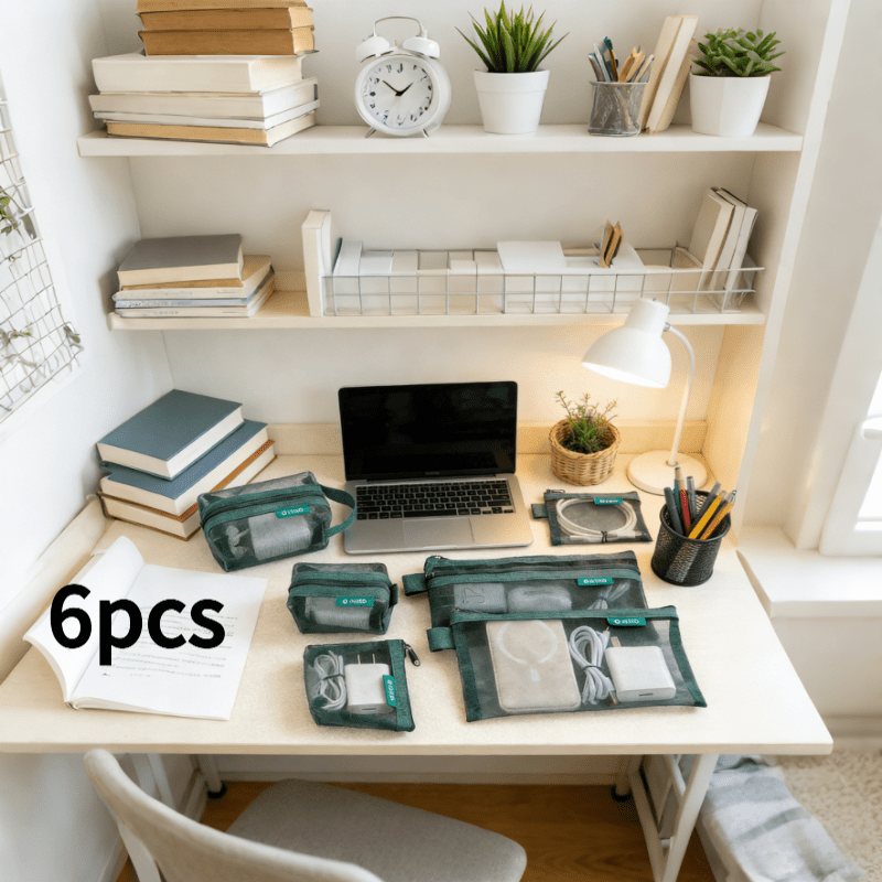 TEMU Juego de 6 bolsas de almacenamiento de malla con cremallera, neceseres de viaje portátiles para cables de , auriculares, accesorios de teléfono,