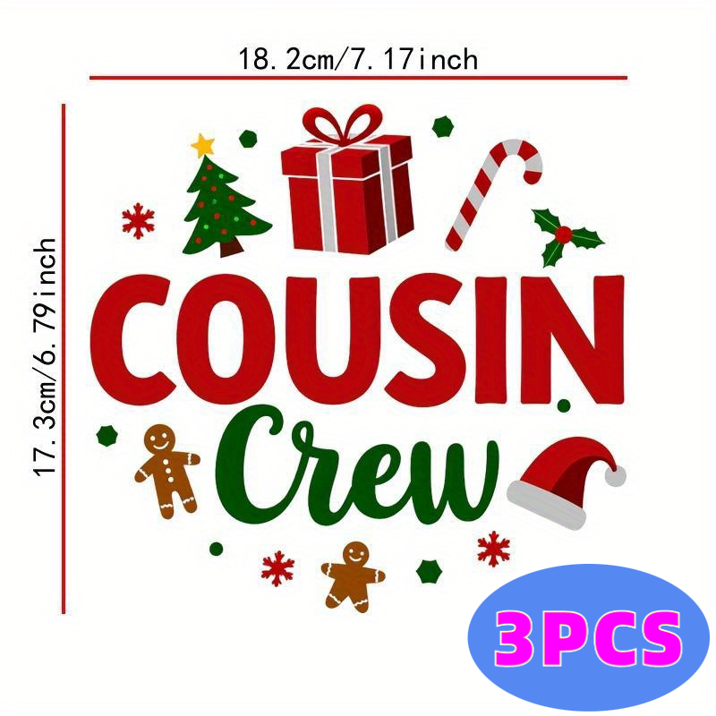 TEMU A Set Of 3 Christmas-themed Heat Transfer Prints For Cousin Teams, Durable, Washable, And Easy To Iron. Suitable For Sweatshirts, T-shirts,