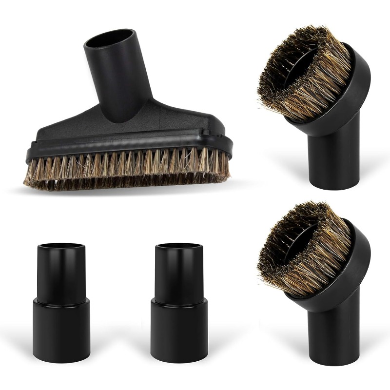 TEMU 5pcs Set Of Brush Vacuum Cleaner Additions | Black Round Vacuum Cleaner Attachments And Brushes - 5.9-inch Long Floor Brush And Shop Vacuum