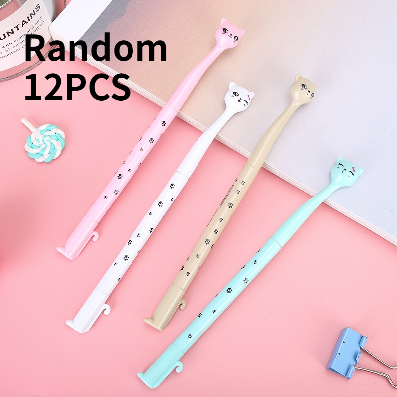 TEMU Random Style 12pcs Cute Cat-shaped Gel Pens, 0.5mm Black Ink, Comfortable Grip, Creative Pen Office Professional Water-based Signature Pen
